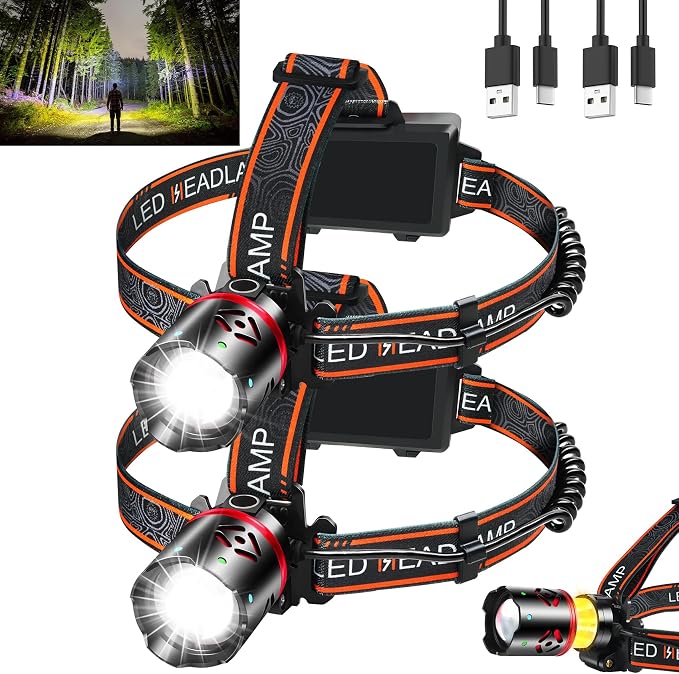 Rechargeable Headlamp 2 Pack, 3500LM Super Bright LED Headlight by Senduzll