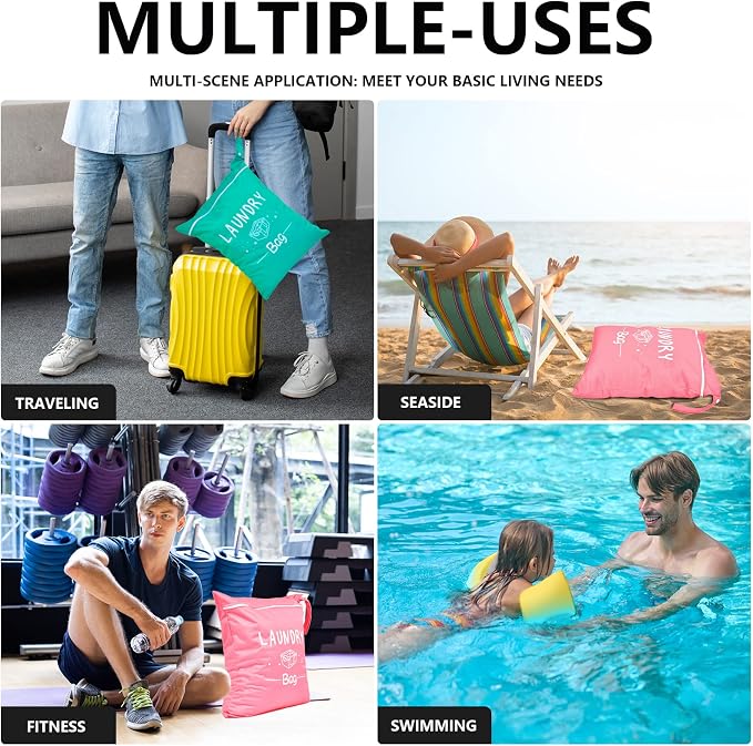 2 Pcs Large Travel Laundry Bag Waterproof Wet Dry Bag Washable Dirty Clothes - Image 6
