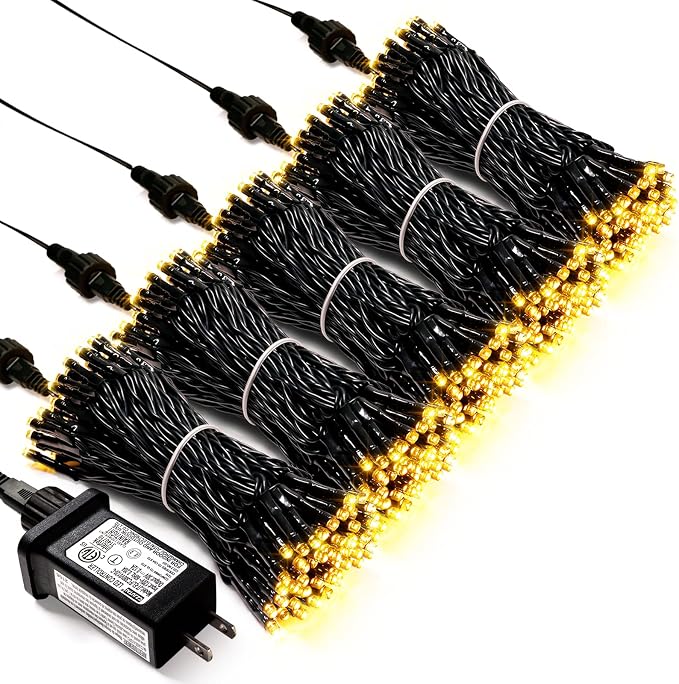 JMEXSUSS 500 LED Warm White Christmas Lights Indoor, 8 Modes Green Wire by JMEXSUSS