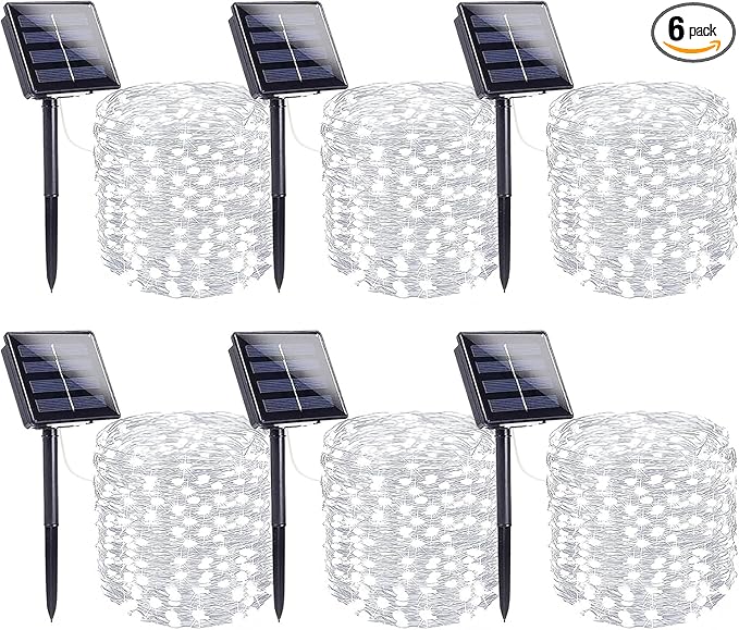 6 Pack Solar String Lights Outdoor, Extra-Long 600LED Solar Fairy Lights by SANJICHA