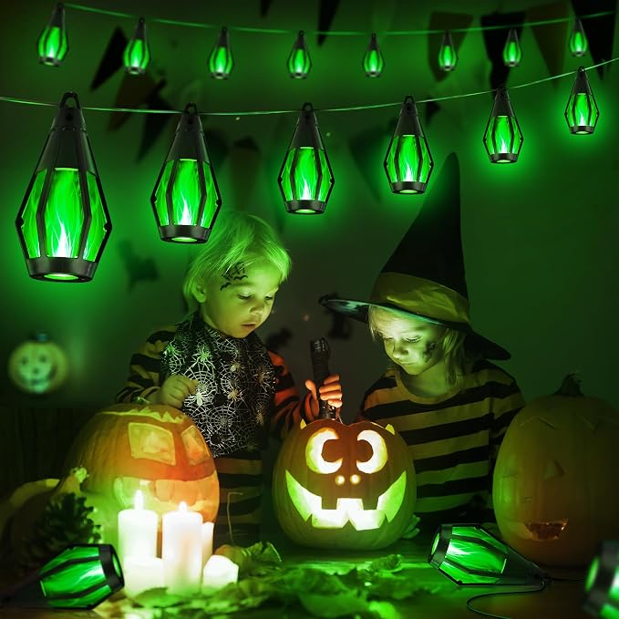 iBaycon Solar Halloween Lights, 27Ft 10 LED Bulbs Flickering Flame String Light - Image 7
