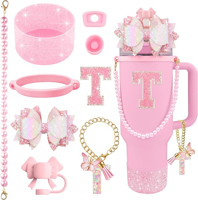 9PCS Pink for Stanley Cup Accessories Set Bling Initials Bow Charms for Stanley by Unknown