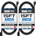 Iron Forge Cable 2 Pack 15 Ft Black Extension Cord, 15 Foot Extension Cord by IronForgeCable