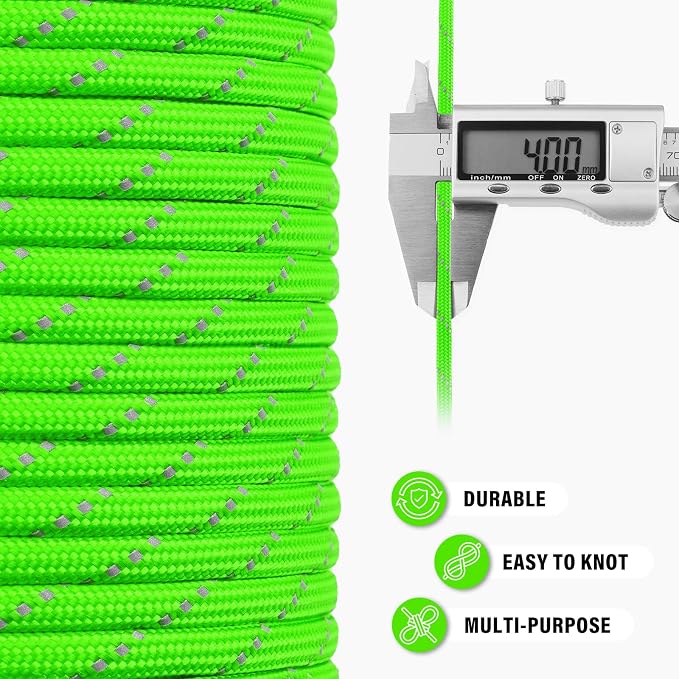 Reflective Paracord Rope 750 lb - 100ft 5/32" Parachute Cord 4MM 12-Strand para - Image 6
