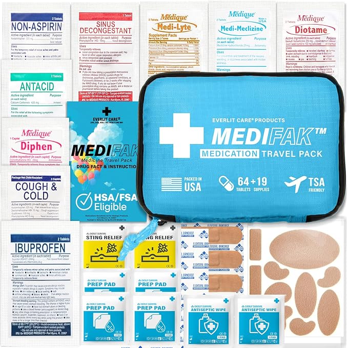 EVERLIT CARE Travel Essential Medicine First Aid Kit I Bonus Medical Supplies I by Unknown