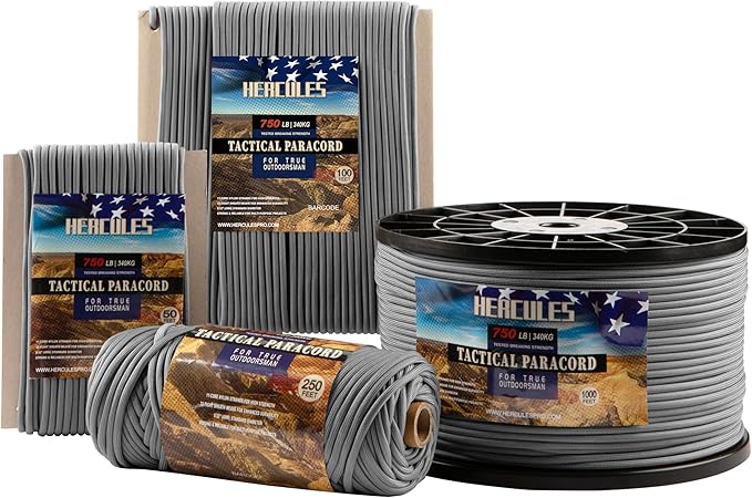 HERCULES 750lb Paracord 4mm 11 Strands Tactical Parachute Cord, Outdoor Gear by HERCULES