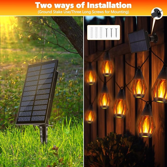 iBaycon Solar Flame Lights, 42Ft 15 LED Bulbs Flickering Flame String Light - Image 4