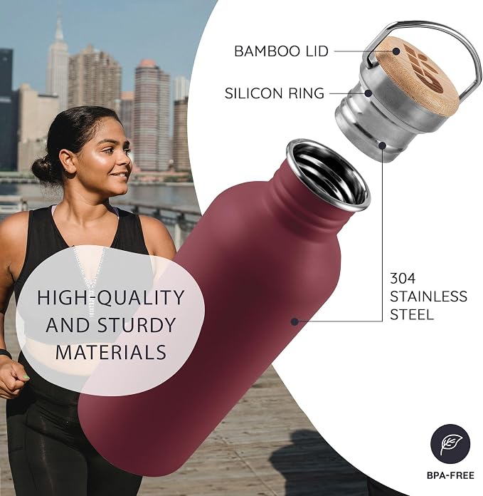 Bambaw Non-insulated 32 oz Water Bottle, Reusable Water Bottle Red, Single Wall - Image 2