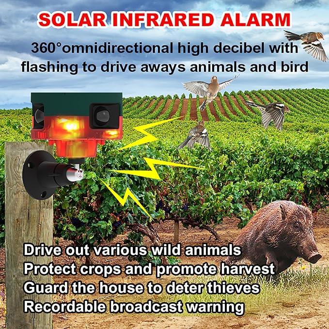 Solar Sensor Security Alarm Lights Outdoor, 360° Motion Detector LED Flashing - Image 2