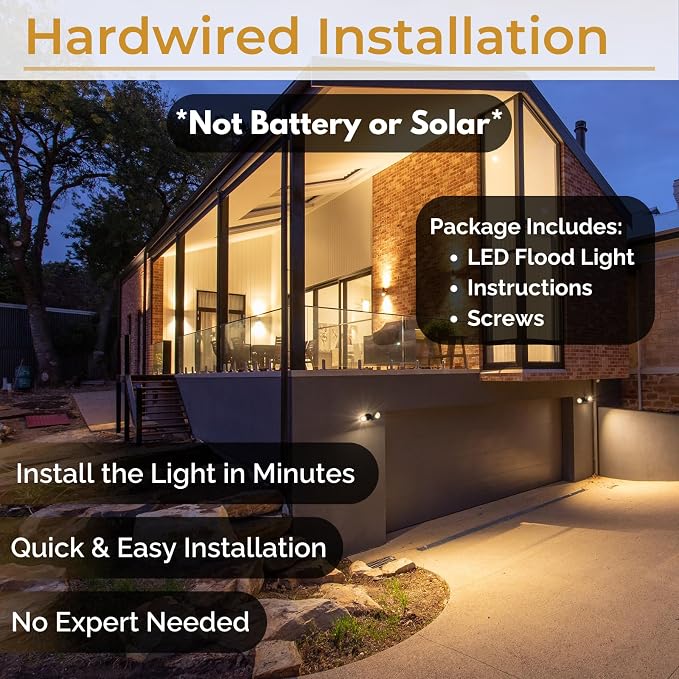 LED Black 2-Light Bullet Flood Light- 3000K Adjustable Dual Head Hardwired - Image 4