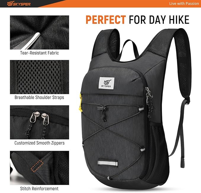 SKYSPER Foldable Hiking Backpack - 10L/15L Small Lightweight Daypack Breathable - Image 3