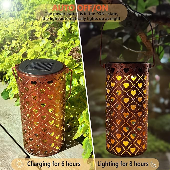 Solar Lanterns Outdoor Hanging Heart Pattern Decor Lantern, Waterproof Hollow - Image 5