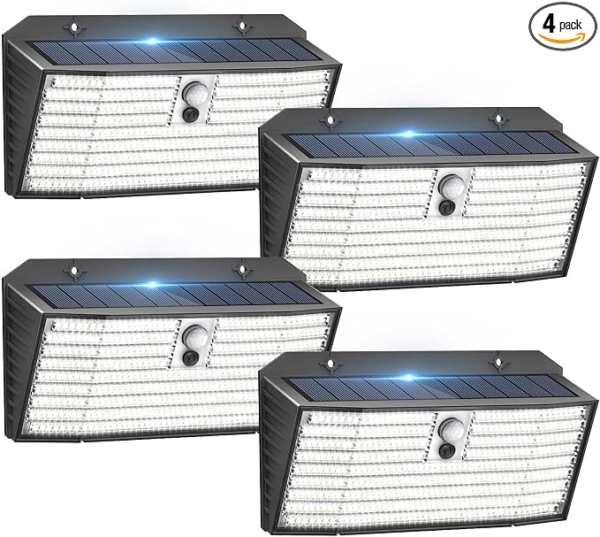 Upgraded Solar Lights Outdoor, 4 Pack 418 LED Motion Sensor Outdoor Lights by APILAB