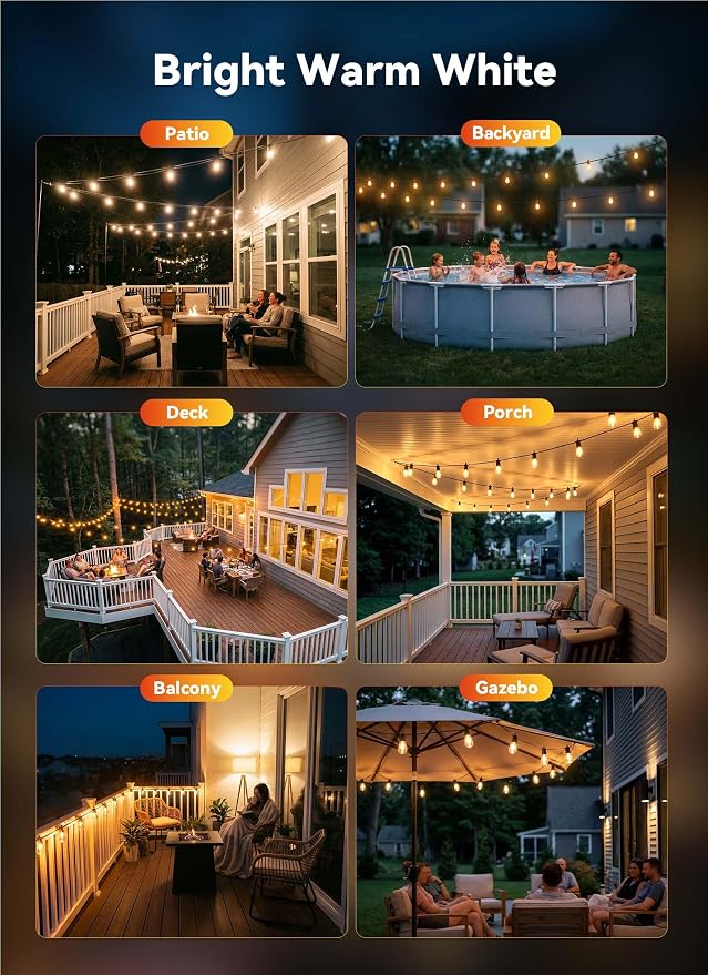 Minetom 203FT Outdoor String LED Patio Lights Waterproof, 65 Shatterproof S14 - Image 6