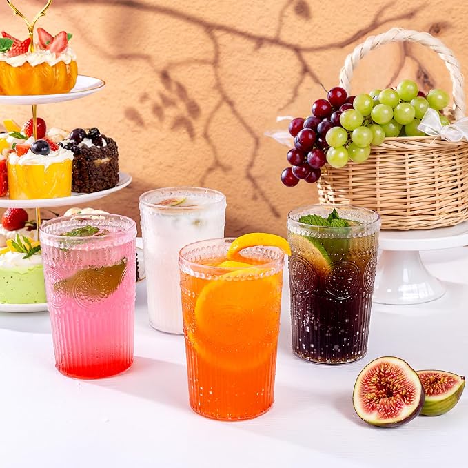 Ciaell 12 Pack Romantic Plastic Water Glasses - 14 Oz Clear Vintage Drinking - Image 8