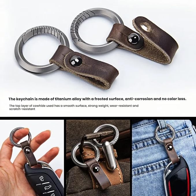 Titanium Alloy Keychain Clip & Leather Loop - Image 8