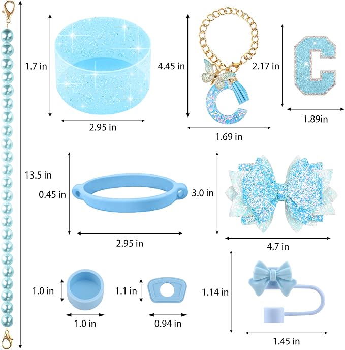 9PCS Blue for Stanley Cup Accessories Set Bling Initials Bow Charms for Stanley - Image 3