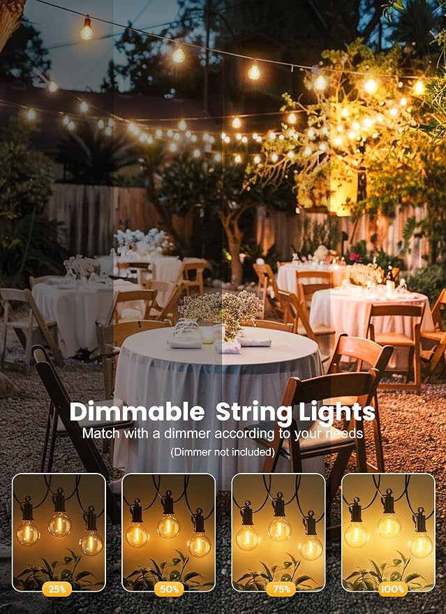 Brightown Outdoor String Lights, 100FT 100+2 G40 Bulbs Shatterproof Patio Lights - Image 7
