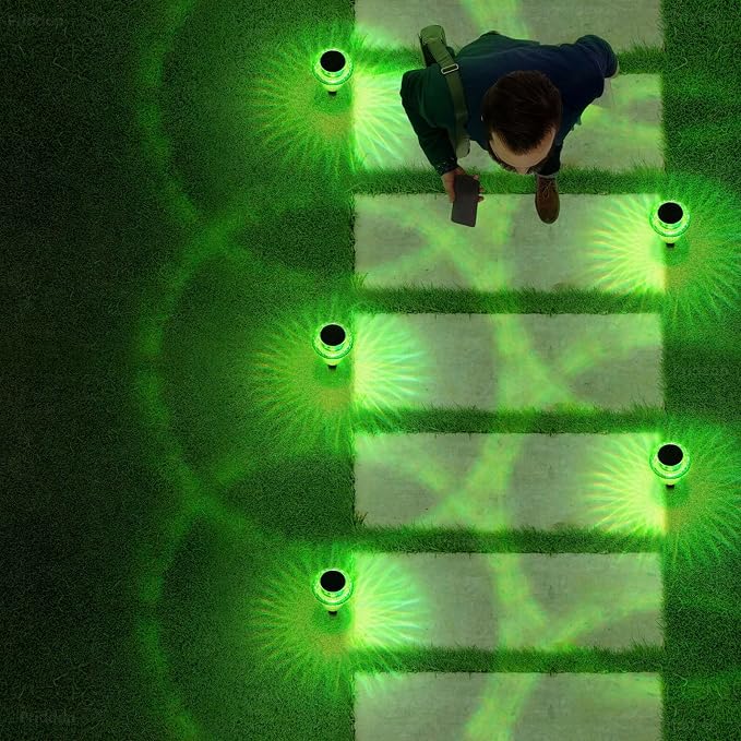 Priddop Solar Lights Outdoor Pathway Waterproof 8 Pack Green LED Green Stake - Image 6