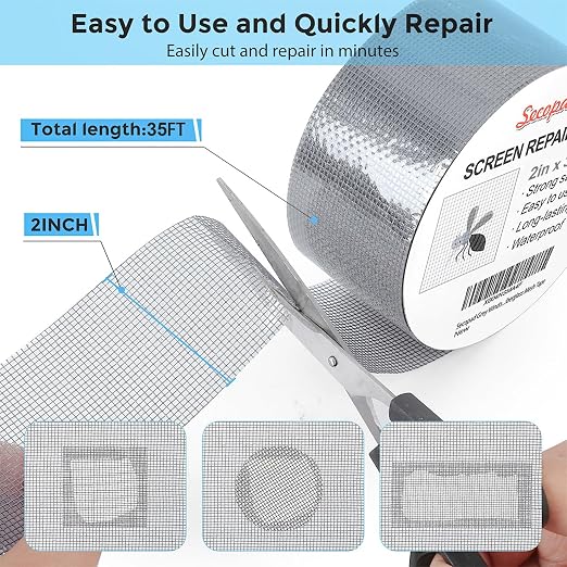Secopad Grey Window Screen Repair Tape, 2IN X 35FT Screen Repair Kit - Image 3