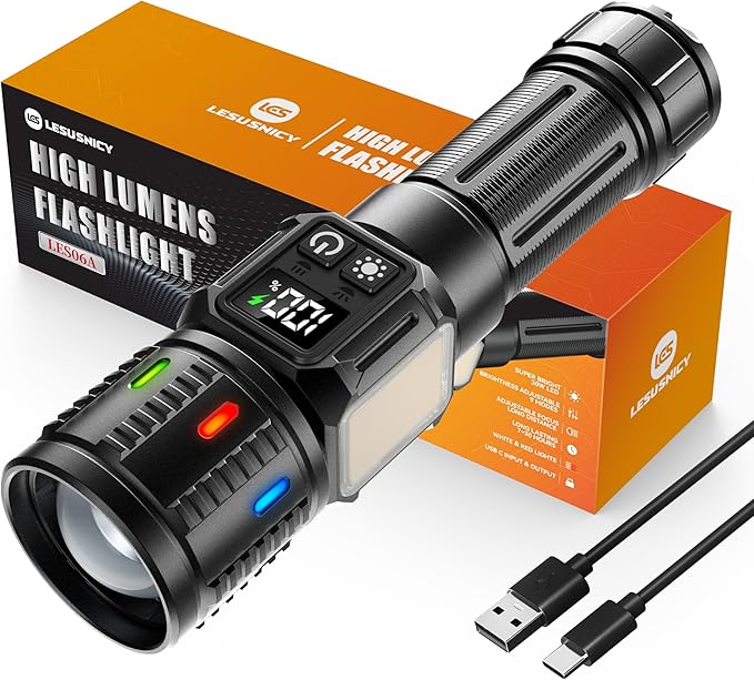 Rechargeable Flashlights High Lumens 100, Super Bright LED Flash Light Long by LESUSNICY