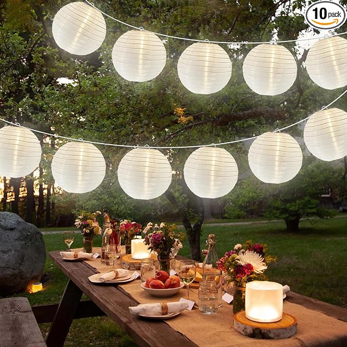 Lantern String Lights Outdoor, 27.5FT White Lantern String Lights Plug in by Doratale