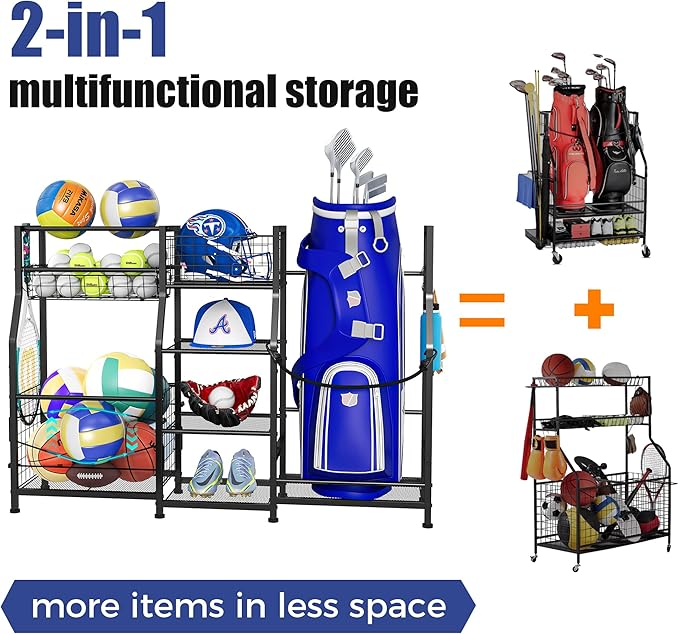 Sonyabecca Garage Sports Equipment Organizer 2 Golf Bag Stand Golf Storage - Image 2