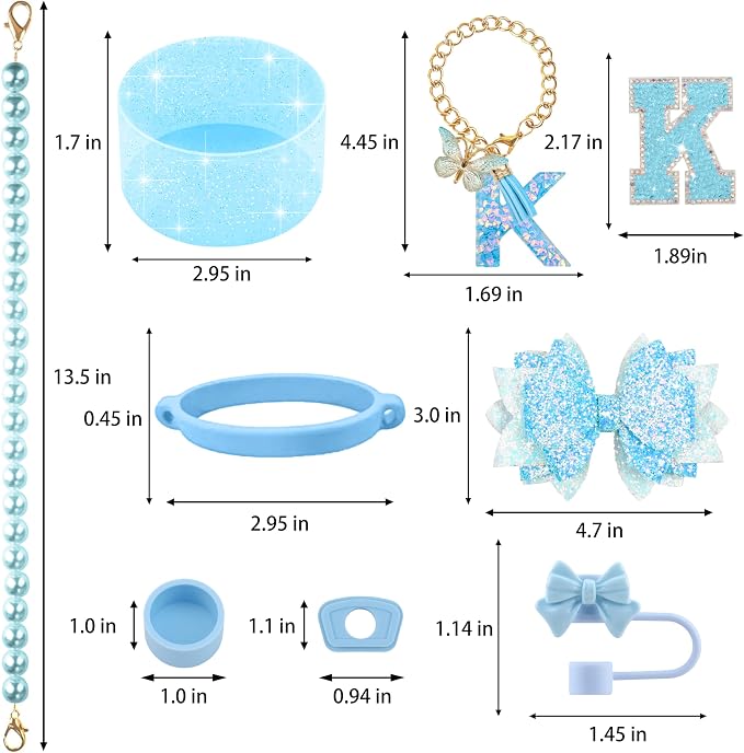 9PCS Blue for Stanley Cup Accessories Set Bling Initials Bow Charms for Stanley - Image 3