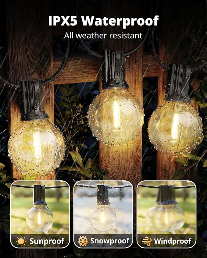VIPAR Outdoor String Lights, 30FT 13 G40 Bulbs Patio Lights Outdoor Waterproof - Image 6