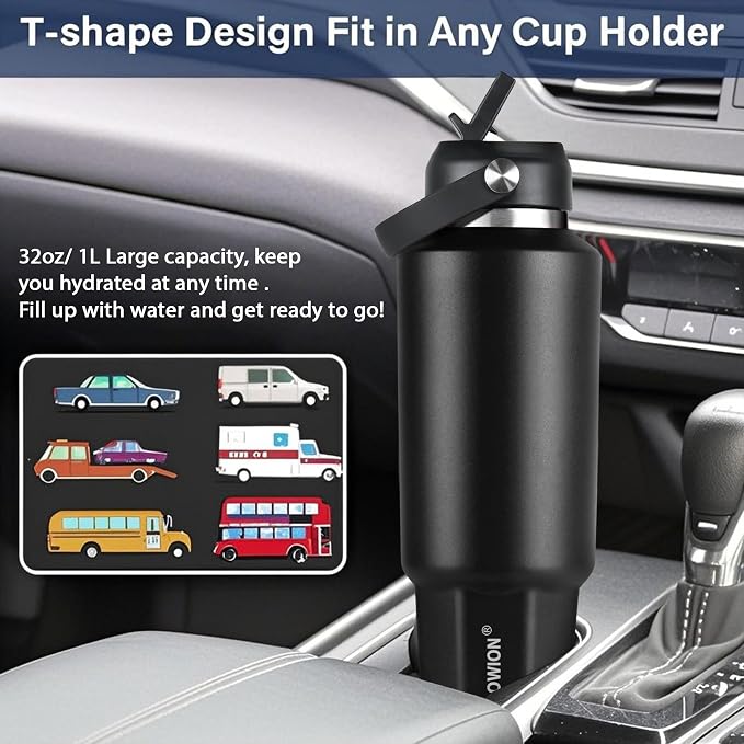 HYDROWION 32 oz Insulated Water Bottle, Car Water Bottle Holder - Image 2