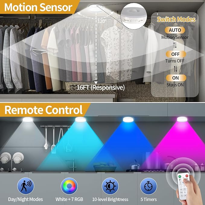 RGB LED Rechargeable Motion Sensor Night Light - Image 3