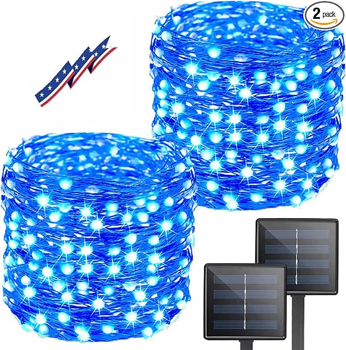 Blue Solar String Lights Outdoor, 2 Pack Total 80FT 200 LED Solar Twinkle Lights by BHCLIGHT