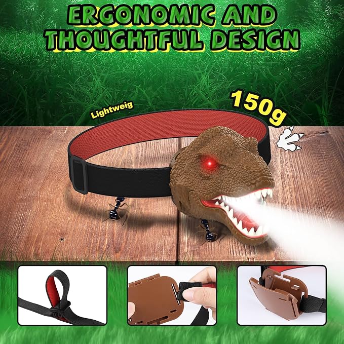 Nitigo Dinosaur Headlamp for Kids Flashlight Led Headlights Roar & Silent Mode - Image 6
