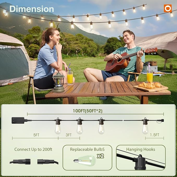 addlon 100FT LED Outdoor String Lights, Remote Dimmable Patio Lights - Image 5