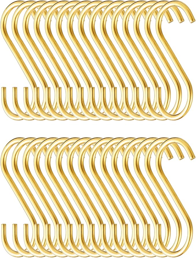 Evanda Gold S Hooks for Hanging Pack of 30, Heavy Duty Stainless Steel by Evanda