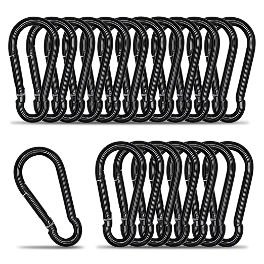 Carabiner Clip Hook, 3.15 inch 20 pcs Black Heavy Duty Spring Snap Hook Key by KINLINK