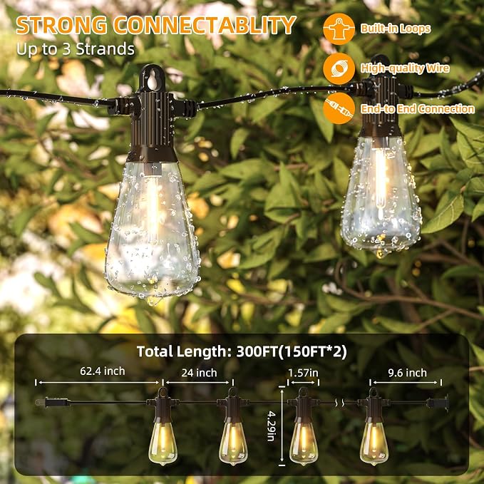 FOOMAN LED Outdoor String Lights, 300FT Outside Waterproof Patio Lights - Image 3