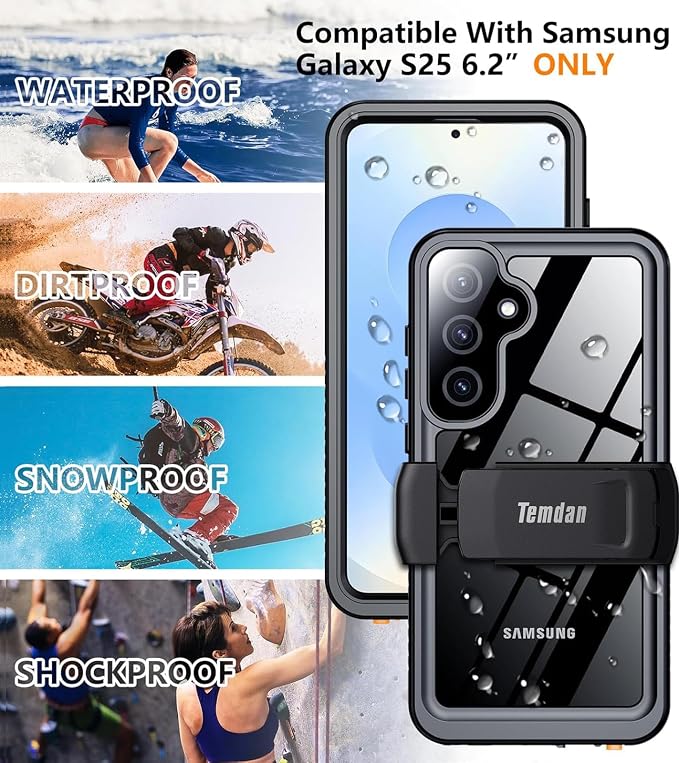 Temdan Compatible with Samsung Galaxy S25 Case Waterproof with Belt Clip Holster - Image 6