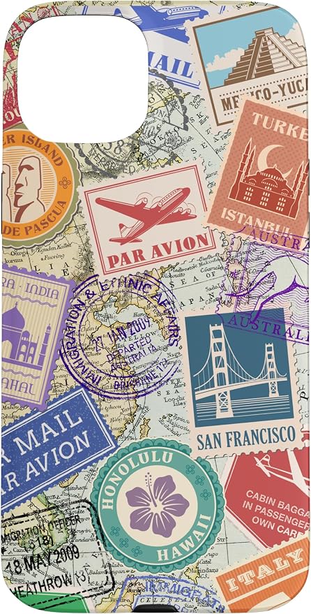 World Map Travel Passport Stamps Postage Stamp Case by Unknown