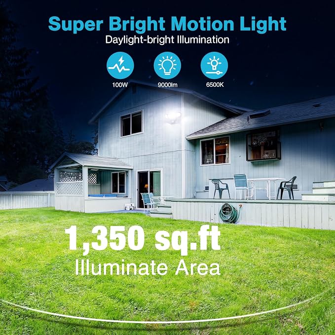 Olafus 100W LED Security Light Motion Sensor Outdoor Light, 2 Pack Motion Flood - Image 5