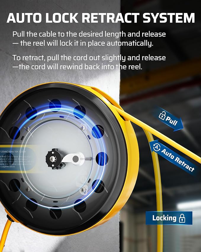 DEWENWILS 30FT Retractable Extension Cord Reel, Ceiling/Wall Mount 16/3 SJTW - Image 5