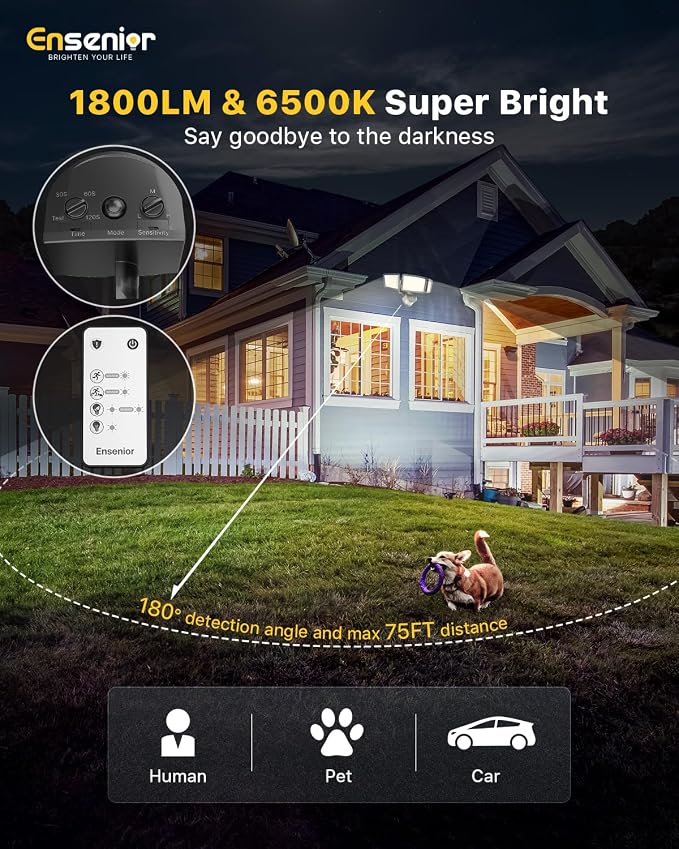 Ensenior 5 Motion Sensor Modes Solar Security Light, 1800LM 270° Wide Angle 3 - Image 5