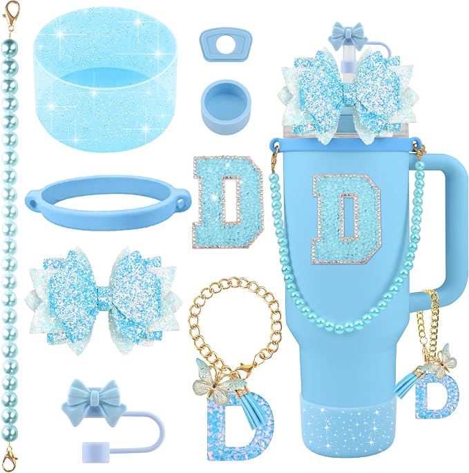 9PCS Blue for Stanley Cup Accessories Set Bling Initials Bow Charms for Stanley by Unknown