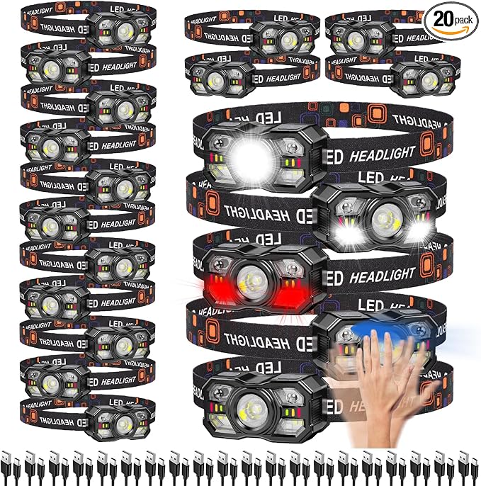 KunHe 20 Pack led Rechargeable Headlamp Flashlight Headlight Motion Sensor 10 by KunHe