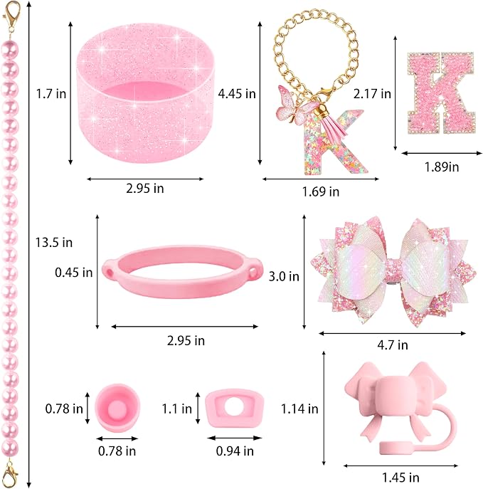 9PCS Pink for Stanley Cup Accessories Set Bling Initials Bow Charms for Stanley - Image 3