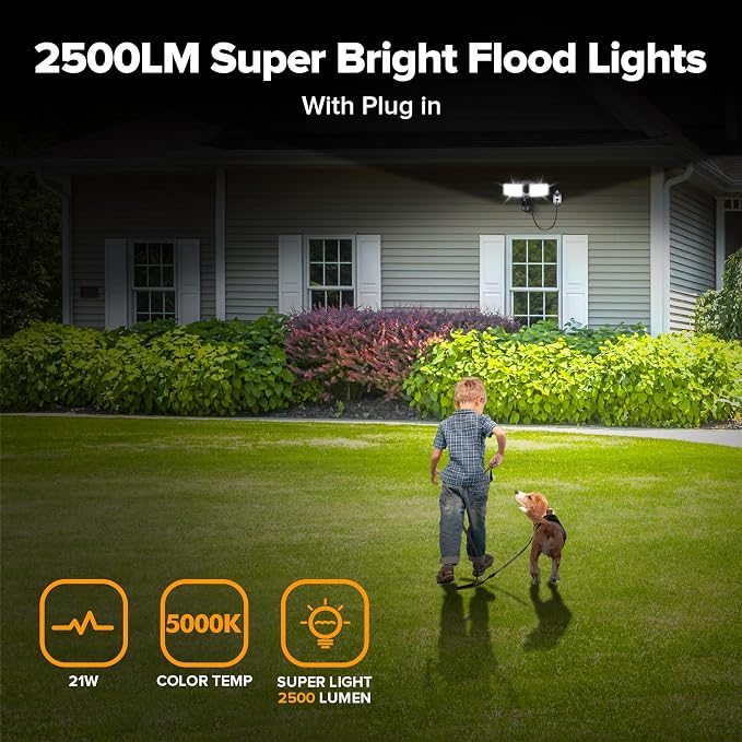 LUTEC 2 Pack 21W Black Plug in Motion Sensor Light Outdoor, Flood Lights - Image 2