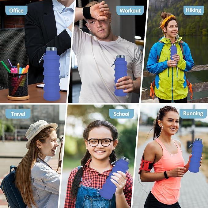 Collapsible Water Bottles 12oz, Odorless BPA-Free Silicone, Leak-Proof Foldable - Image 5
