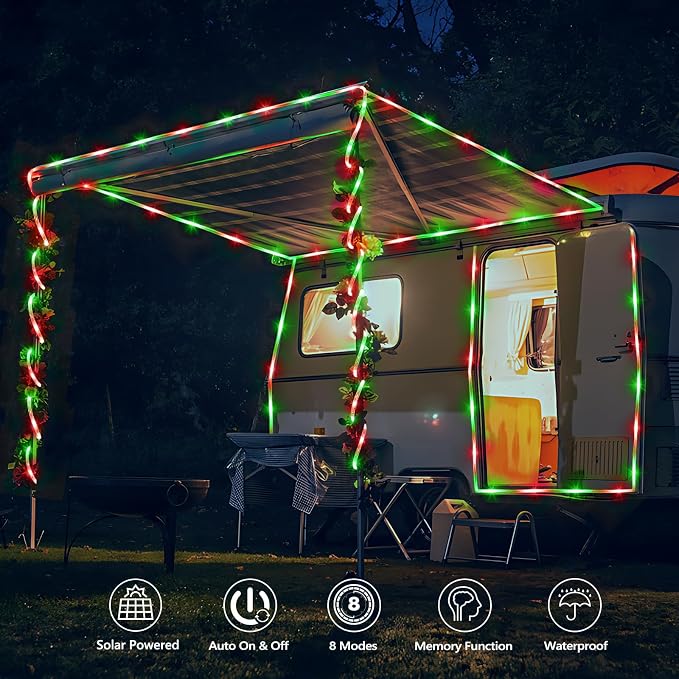 Solar Rope Lights, 2 Packs Total 132ft 400LED Solar String Lights, 8 Modes - Image 2