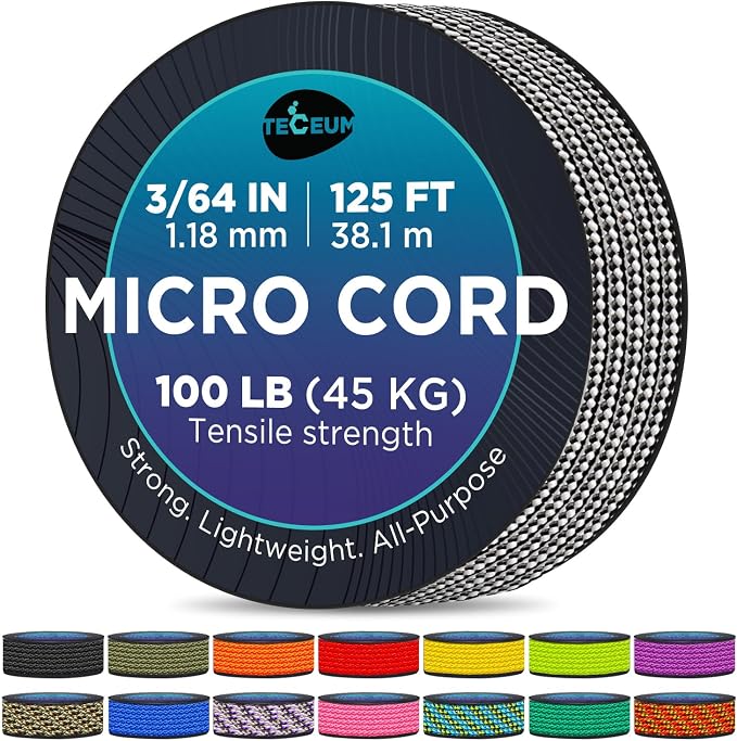 TECEUM Micro Paracord – 1.18 mm X 125 ft – Micro Utility Cord – Thin Braided by TECEUM
