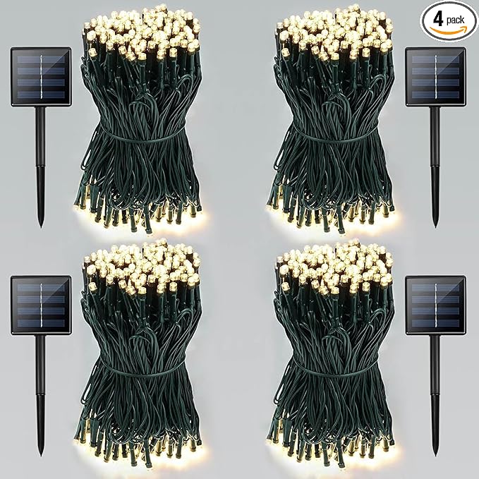 4 Pack Total 800 LED Solar Christmas Lights Outdoor, Solar String Lights by EEW